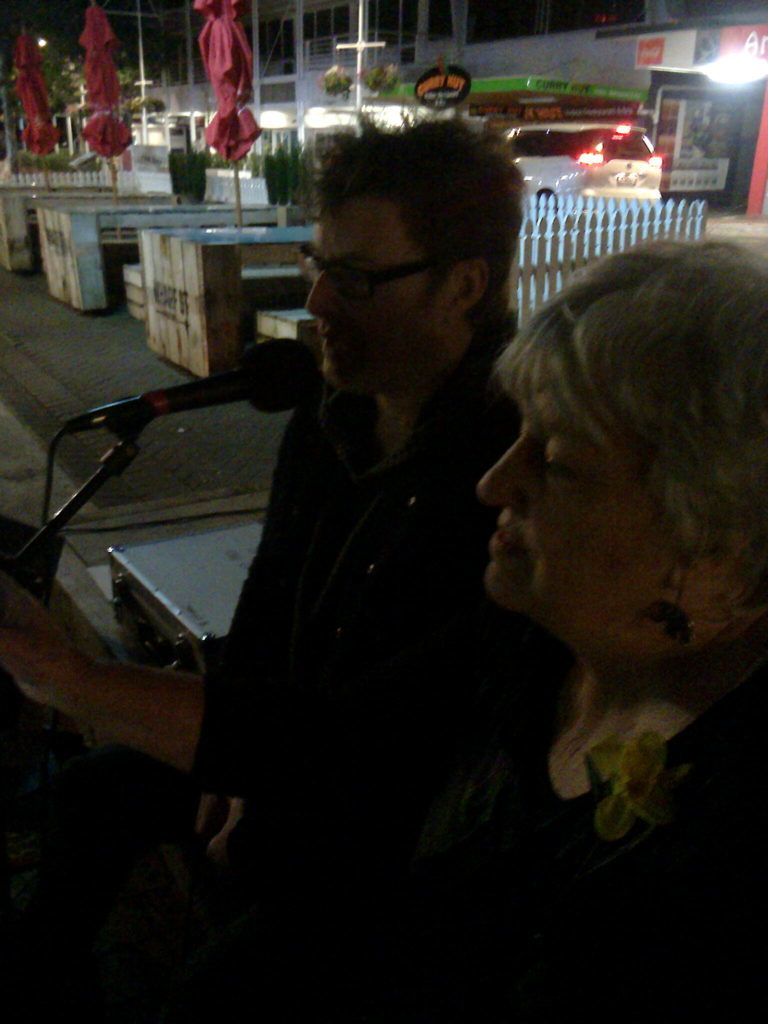 John Baxter and Jenny Argante on the Wharf Street Stage National Poetry Day 2016